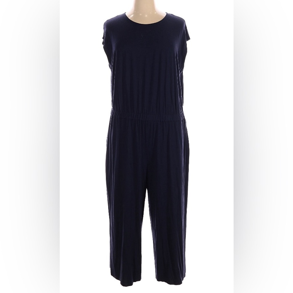2X Eileen Fisher Navy Midnight Blue Jumpsuit Viscose Stretch Jersey Wide leg